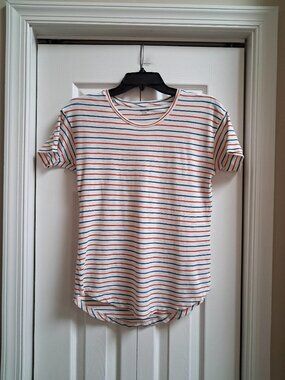MADEWELL Cream w/Red & Blue Stripes Short Sleeve Tee T-shirt sz XS